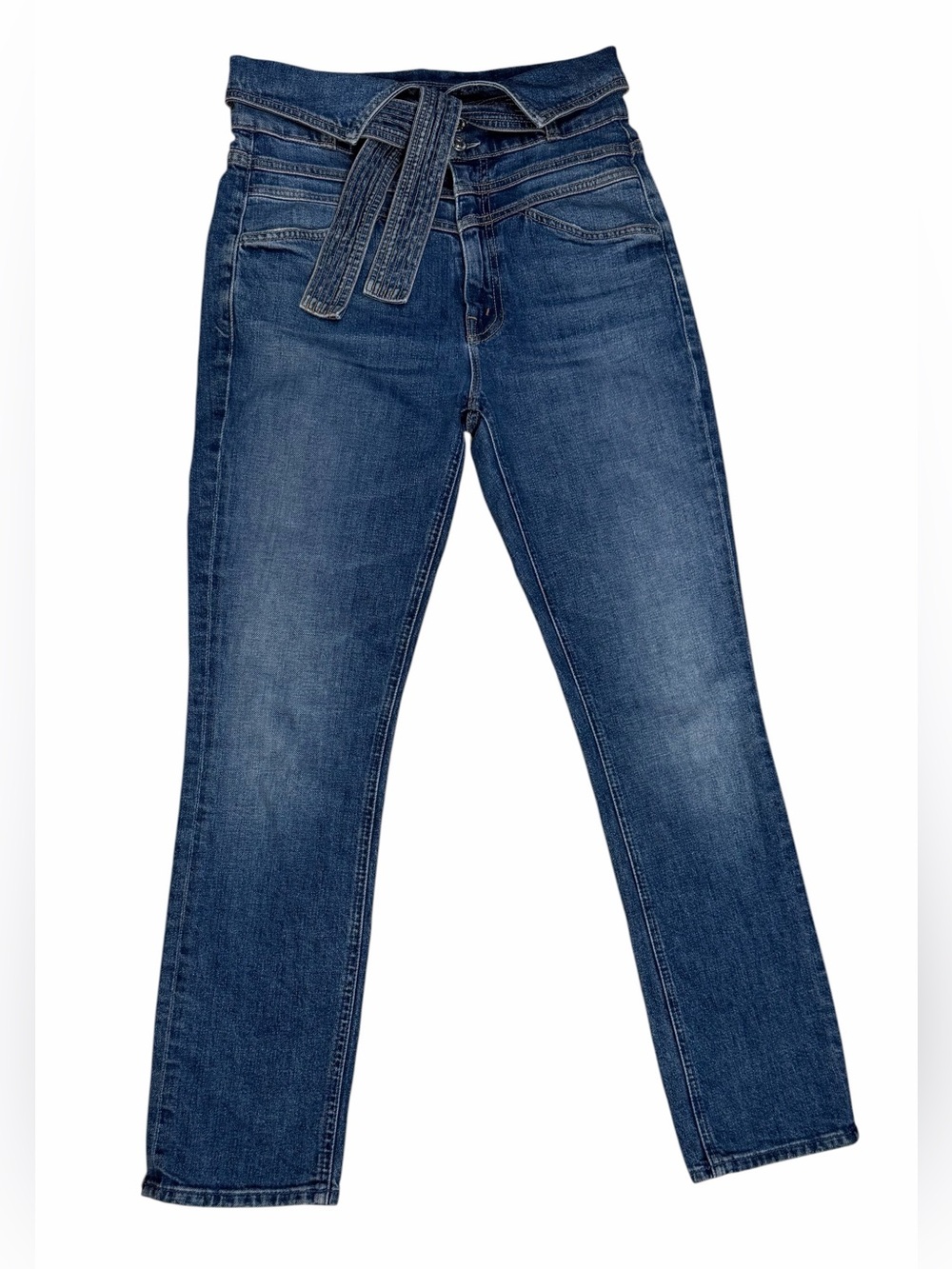 MOTHER Tie Patch Rambler Ankle Jeans Hop On Hop Off Belted Denim Like New